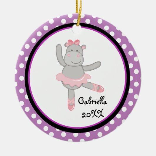 Paarse PolkaDot Hippo Ballerina kerstversiering Keramisch Ornament (Voorkant)