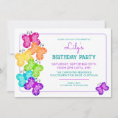 Paarse Polkadot vlinder verjaardag uitnodiging (Voorkant)