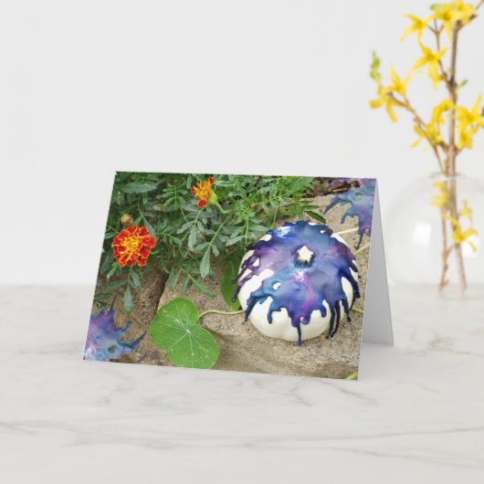 Paarse pompoen - aangepast bericht kaart (Gele Bloem)