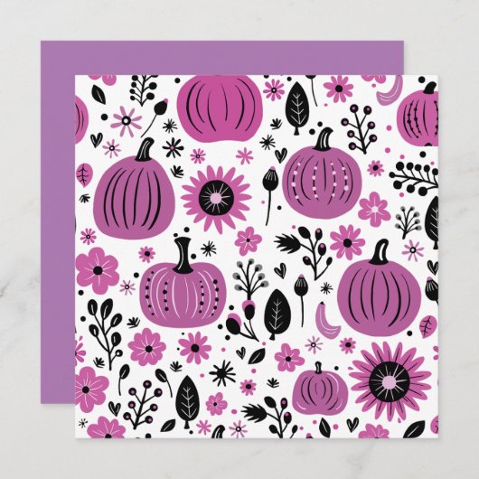 Paarse pompoen en herfst bloem gepersonaliseerd bedankkaart (Voorkant / Achterkant)