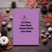 Paarse pompoen en herfst bloem Thanksgiving Kaart