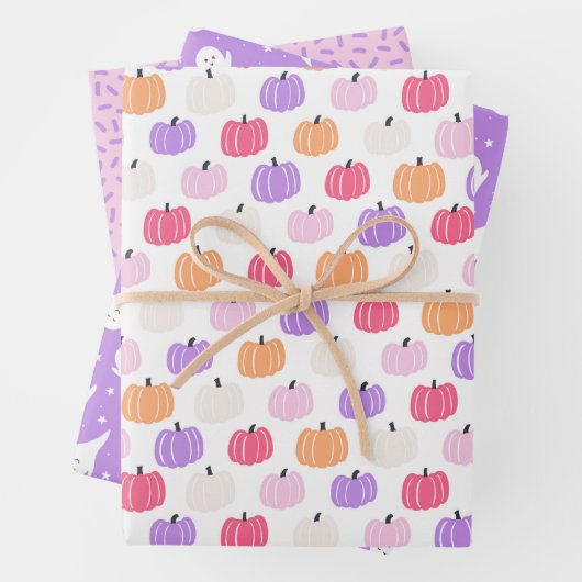 Paarse pompoen en spook Halloween Inpakpapier Vel (In situ)