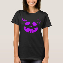 Paarse Pompoen Gezicht met Bats Halloween T-shirt