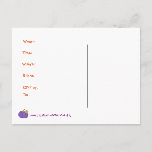 Paarse pompoen Halloween Dinner Party Briefkaarten (Achterkant)