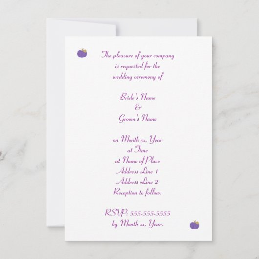 Paarse pompoen Halloween huwelijksuitnodigingen Kaart (Achterkant)