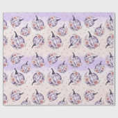 Paarse pompoen schattige herfsten herfst bloemen cadeaupapier (Vlak)