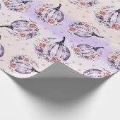 Paarse pompoen schattige herfsten herfst bloemen cadeaupapier (Hoek)