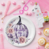 Paarse pompoen schattige herfsten herfst bloemen papieren bordje (Feest)