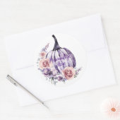 Paarse pompoen schattige herfsten herfst bloemen ronde sticker (Envelop)