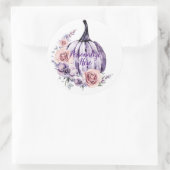 Paarse pompoen schattige herfsten herfst bloemen ronde sticker (Tas)