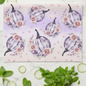 Paarse pompoen schattige herfsten herfst bloemen theedoek (Gevouwen)