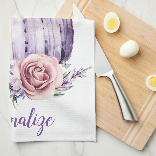 Paarse pompoen schattige herfsten herfst bloemen theedoek (Quarter Fold)