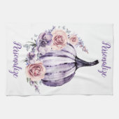 Paarse pompoen schattige herfsten herfst bloemen theedoek (Horizontaal)