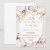 Paarse pompoen waterverf baby shower in de herfst kaart (Voorkant / Achterkant)