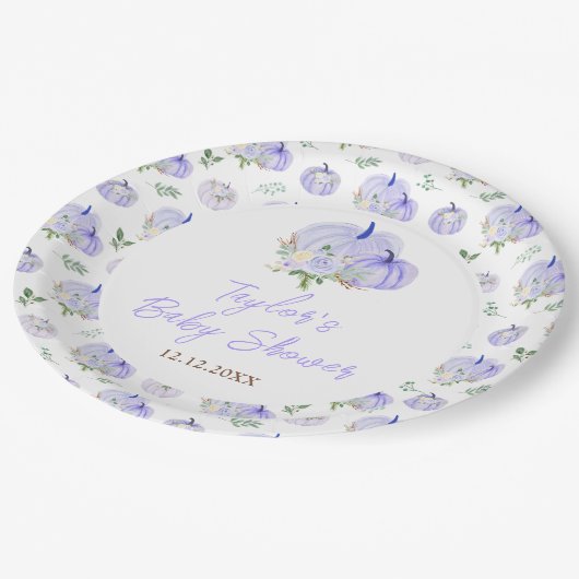 Paarse pompoenen Baby shower Papieren Bordje (Gekanteld)