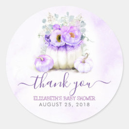 Paarse Pompoenen Bloemen Herfst Baby shower Dank u Ronde Sticker