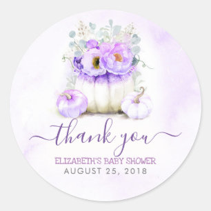 Paarse Pompoenen Bloemen Herfst Baby shower Dank u Ronde Sticker