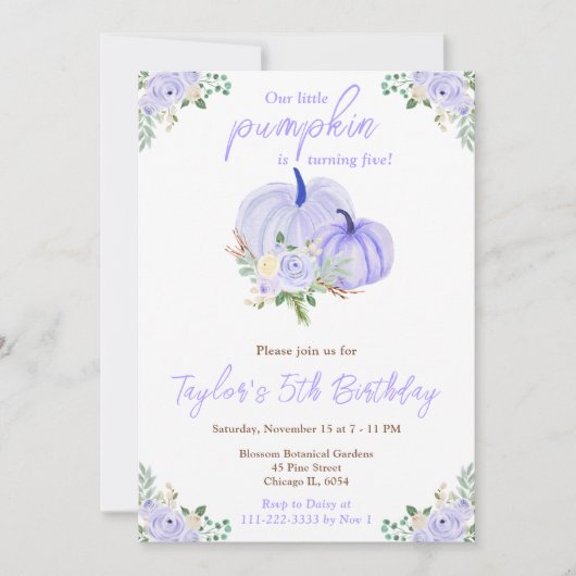 Paarse pompoenen Bloemen Verjaardagsfeest Kaart (Voorkant)