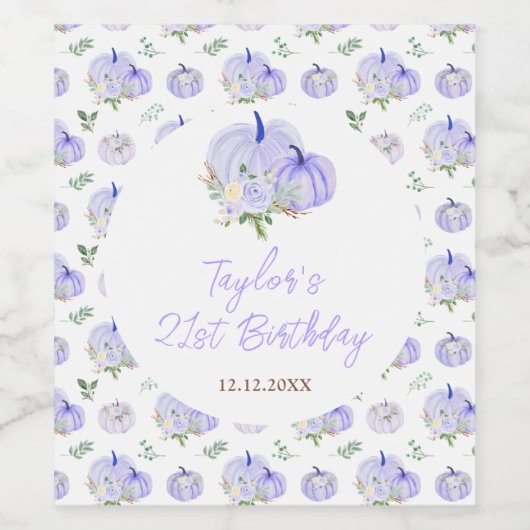 Paarse pompoenen Bloemen Verjaardagsfeest Wijn Etiket (Enkel label)
