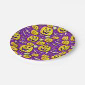 Paarse pompoenen en vleermuizen Halloween Papieren Bordje (Gekanteld)
