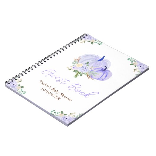 Paarse pompoenen Floral Baby shower gastenboek Notitieboek (Linkerzijde)