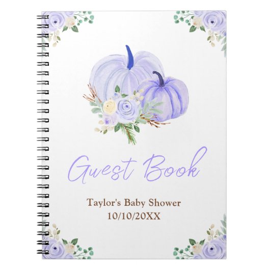 Paarse pompoenen Floral Baby shower gastenboek Notitieboek (Voorkant)