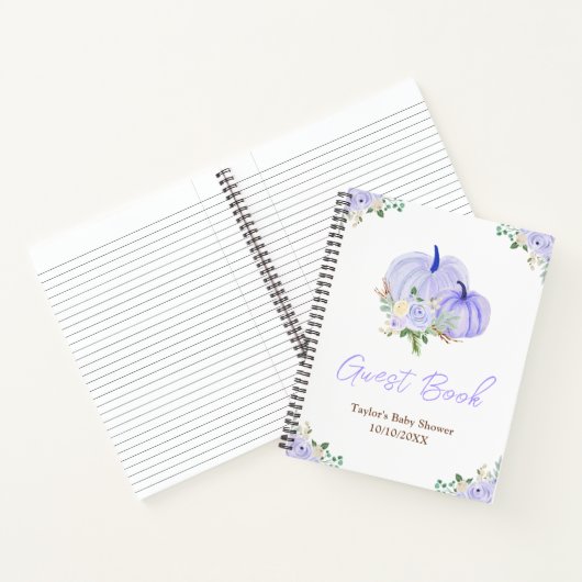 Paarse pompoenen Floral Baby shower gastenboek Notitieboek (Binnen)