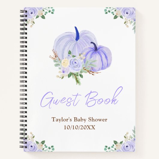 Paarse pompoenen Floral Baby shower gastenboek Notitieboek (Voorkant)