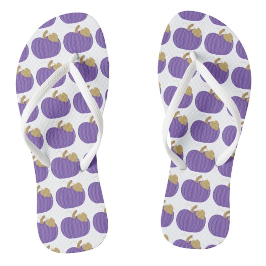 Paarse Pompoenen Goudblad Patroon Herfst Flipflops Teenslippers (Voetbed)