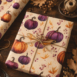 Paarse Pompoenen Herfst Oogst Thanksgiving Cadeaupapier