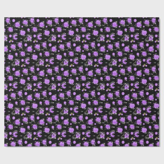 Paarse pompoenen, zwarte katten en spookachtige pa cadeaupapier (Vlak)