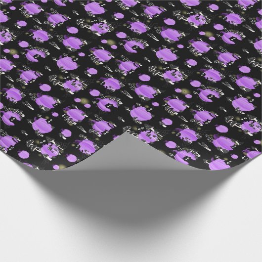 Paarse pompoenen, zwarte katten en spookachtige pa cadeaupapier (Hoek)