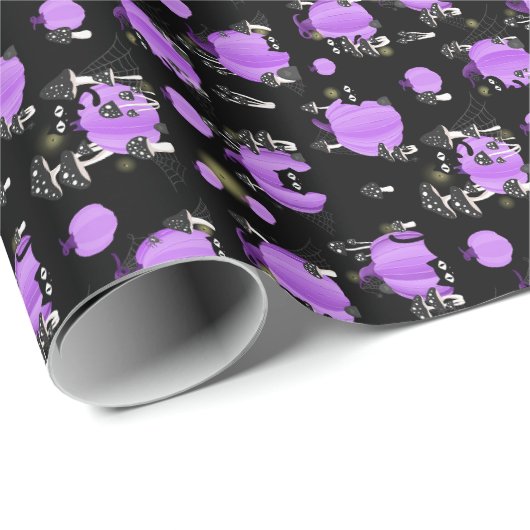Paarse pompoenen, zwarte katten en spookachtige pa cadeaupapier (Rol Hoek)