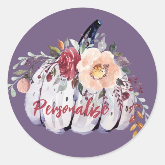 Paarse pompoengrijze waterverf in het najaar ronde sticker (Voorkant)