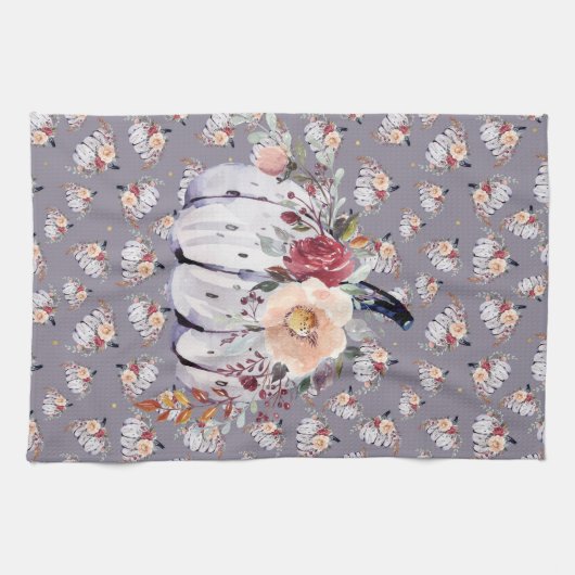 Paarse pompoengrijze waterverf in het najaar theedoek (Horizontaal)