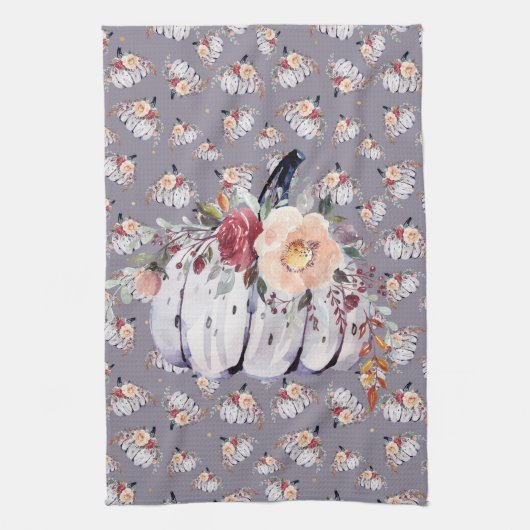 Paarse pompoengrijze waterverf in het najaar theedoek (Verticaal)