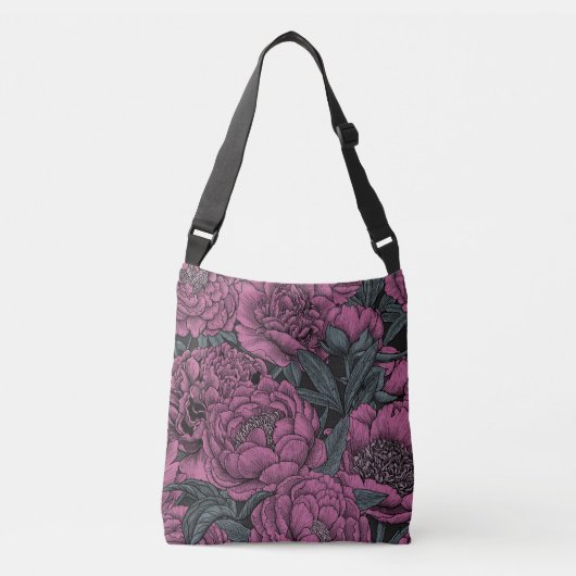 Paarse pony-bloemen crossbody tas (Voorkant)