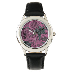 Paarse pony-bloemen horloge