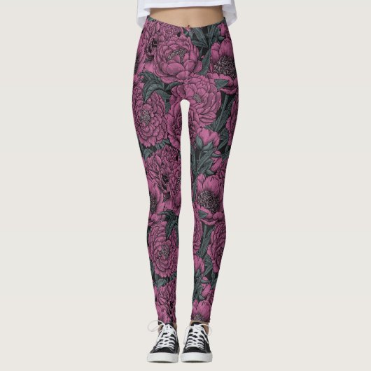 Paarse pony-bloemen leggings (Voorkant)