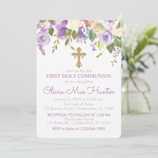 Paarse pony Girl Eerste Heilige Communauteit Kaart (Staand voorkant)