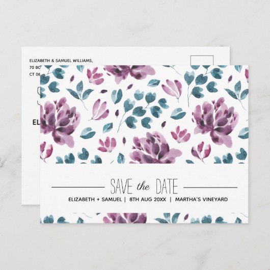 Paarse pony waterverf Sla het Briefkaart Datum op (Voorkant / Achterkant)