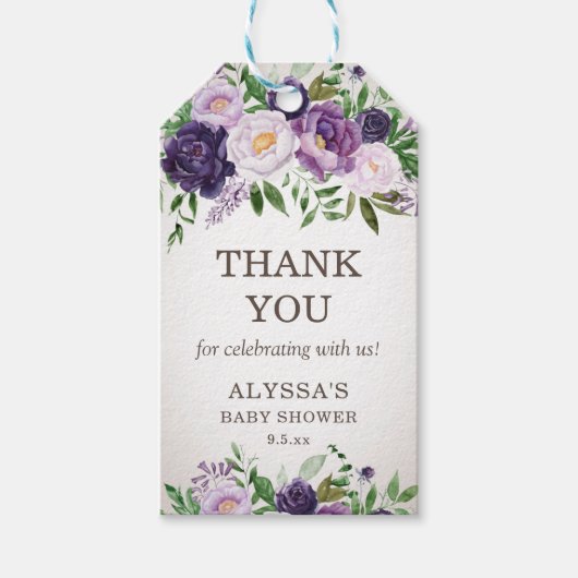 Paarse pony's Floral Baby Girl Shower Cadeaulabel (Voorkant)