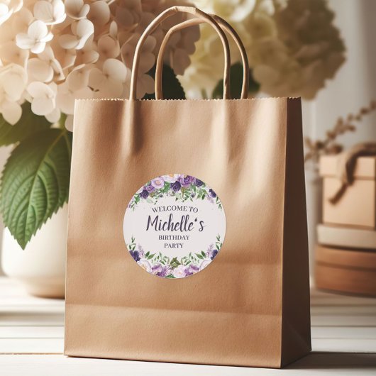 Paarse pony's Floral Women's Birthday Welkom Ronde Sticker