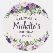 Paarse pony's Floral Women's Birthday Welkom Ronde Sticker (Voorkant)