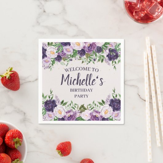 Paarse pony's Floral Women's Birthday Welkom Servet (Insitu)