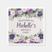 Paarse pony's Floral Women's Birthday Welkom Servet (Voorkant)