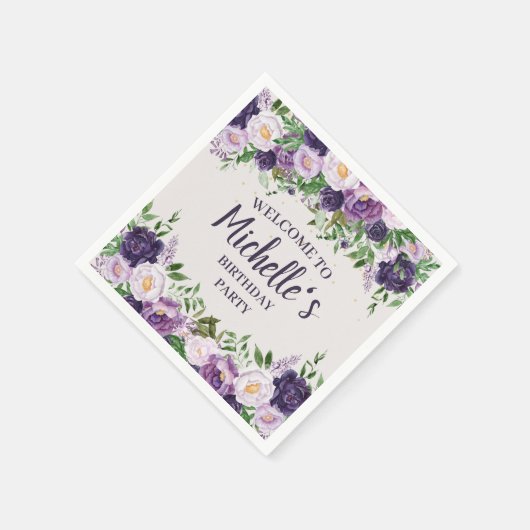 Paarse pony's Floral Women's Birthday Welkom Servet (Hoek)