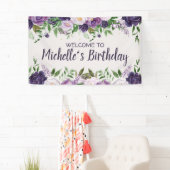 Paarse pony's Floral Women's Birthday Welkom Spandoek (Insitu)