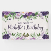 Paarse pony's Floral Women's Birthday Welkom Spandoek (Horizontaal)