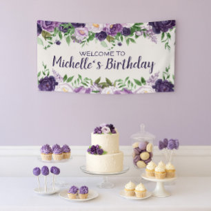 Paarse pony's Floral Women's Birthday Welkom Spandoek